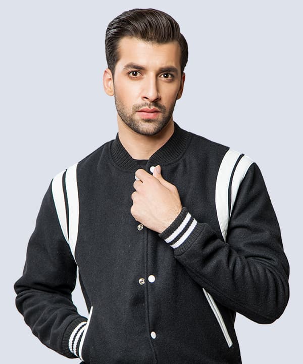 Custom varsity jackets with wool body and leather sleeves - wholesale supplier Dubai UAE